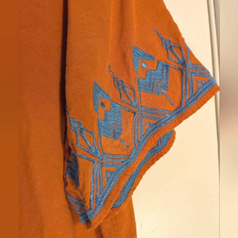 Umgee Burnt Orange and Blue Embroidery Boho Shirt - Picture 9 of 13